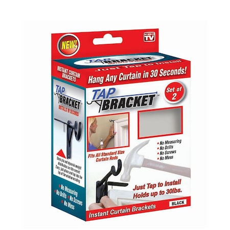 Tap Bracket 30 lbs As Seen on TV Steel Curtain Bracket, Black TA7414